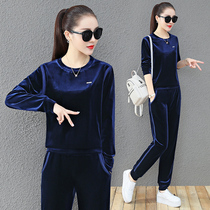Brand Spring Autumn Golden Velvet Casual Sports Suit Women Foreign Air Weight Reduction Clothing Fashion Two Sets Sportswear To Be Slim