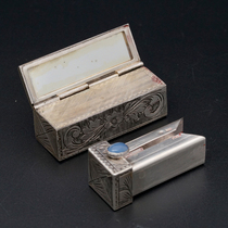 Western antique jewelry Italian ornaments collection No 800 old silver blue chalcedony lipstick box 47
