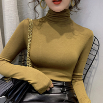 Stacking collar high collar base shirt women inside 2021 spring and autumn clothes foreign gas European goods tight grinding wool cotton T-shirt tide