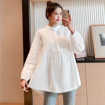 Pregnant Woman Shirt Spring Autumn Shirt White Long Sleeve Fall Autumn Clothing White Shirt Autumn-Style Blouse Doll Cardiovert Dress Sky