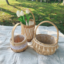 POLO ins style Korean sweet tassel portable wicker flower basket home decoration
