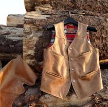 Vicissitudes of tobacco color imported batik cowhide Japanese style click retro frock vest vest men leather leather clothing