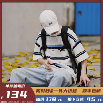 PSO Brand black and white striped T-shirt men tide color semi-sleeved shirt summer pure cotton short sleeve couple coat