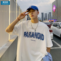 Heavy-pound combed cotton white t-shirt mans surge Summer design Letters Short Sleeves American Oversize 70% Sleeves