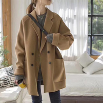 Double face cashmere big coat woman short section High end 2021 Winter small sub loose Double face Nissey collar fur coat