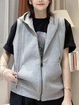 European station spring and autumn 2021 female new hooded temperament vest casual zipper jacket vest loose sleeveless sweater