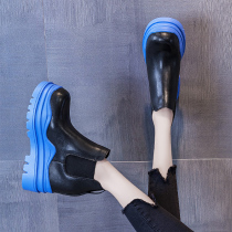 Hong Kong Thick-soled Martin Boots Womens Shoes Increased English Style 2021 Autumn and Winter New Single Boots Leather Chelsea Short Boots