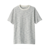 No Inprint Good Pink MUJI male style Unequal Cotton Thread Tianzhu Woven Striped Short Sleeve T-shirt