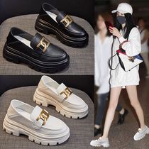  Yang Mis same inner height-increasing white shoes womens 2021 new small leather shoes thick-soled muffin one-pedal lazy loafers