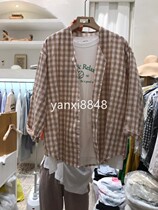 Yanxi Korea East Gate imported 2021 female summer again-JF Japanese button Plaid simple long sleeve shirt