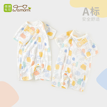 Micro-lion shepherd infant short sleeve one-piece clothes Summer thin start baby male and female baby sleepwear newborn even body suit