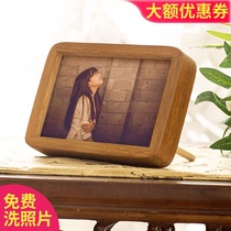 Back printing solid wood rounded photo frame Teak exquisite table gift wash photo made into photo frame frame DIY small ornaments