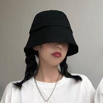 Summer ins hat female fishermans hat Net red art retro bell type Japanese bucket hat black small hat brim cap cap