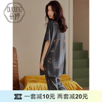 Duoting pajamas womens summer pure cotton short-sleeved three-point pants home clothes large size with chest pad cotton thin section two-piece suit