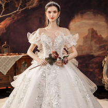 Wedding dress 2021 new style bride luxury tail small man cover thick arm high-end atmosphere welcome yarn summer