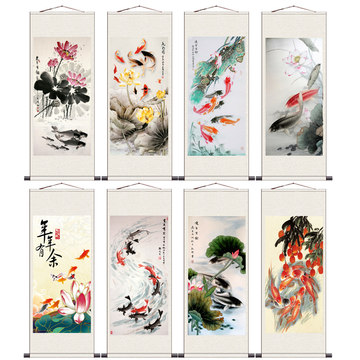 荷花九鲤图轴-荷花九鲤图轴促销价格、荷花九鲤图轴品牌- 淘宝