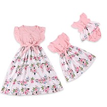 Pro-son-loaded baby flying sleeves fake two pieces Pleated Skirt Khaama Dress Foreign Gas Splicing Flowers Butterfly Knot Princess Dresses