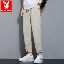 Playboy pants Mens summer thin loose straight tube trend brand wild ruffian handsome cotton nine-point casual pants