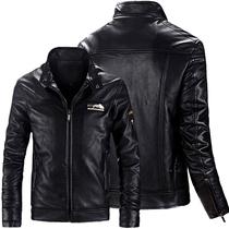 Autumn and winter leather jacket mens coat tide Korean version of slim youth stand collar locomotive suit flying plus velvet padded leather jacket