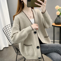 2022 Spring Dress New Coat Women Sweater Outside of the Korean version Relaxed Ocean Gas 100 lap V collar knit cardio-boaty boom