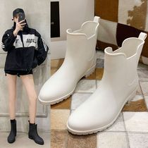 Japanese soft-soled rain boots women's fashion short tube water shoes girls new warm plus velvet rain boots non-slip rubber shoes