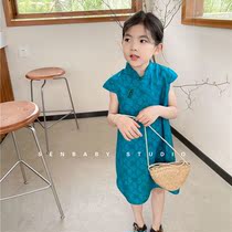 2021 Childrens clothing Girls sense of Chinese style retro temperament dress breathable thin exquisite satin cheongsam skirt (7