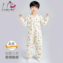 Childrens conjunction nightgown autumn and winter thick boy in sleeping baby baby large children pure cotton can be toilet home suit