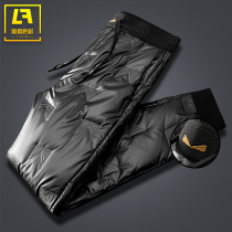 Embroidery light luxury black down pants men wear casual thickening sports duck down trousers bunch foot trend wild winter