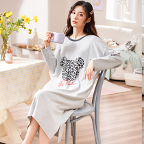 Korean version of the night dress womens 2021 new spring and autumn long-sleeved pajamas autumn and winter thin simple loose large size home clothes