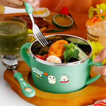 Childrens bowl anti-drop anti-hot stainless steel 304 tableware with handle double ear soup bowl spoon Primary School students eating baby Bowl