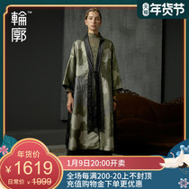 Contour original design niche retro jacquard jacket female Chinese stitching long loose windbreaker autumn and winter New