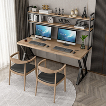 Solid wood office desktop computer desk Home bedroom writing study desk Single double desk bookshelf combination table