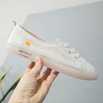 European station leather white shoes womens shallow mouth all-match 2021 summer new Korean fashion flat-bottomed one-pedal single shoes