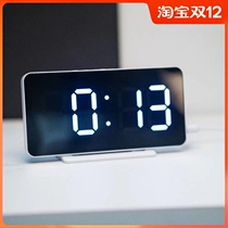 Ultra-thin large screen LED mirror wall clock USB plug-in simple student bedside bedroom digital snooze alarm clock