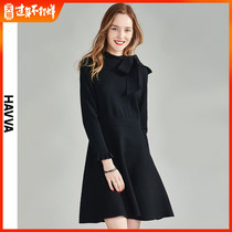 Havva autumn and winter new bowknot waist show thin A-line skirt knitting bottomed dress children q4904