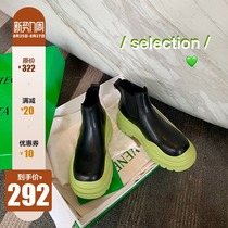 Grape mother Studiolee spring and autumn new ins tide thick bottom heightening short barrel round head leather chelsea boots women