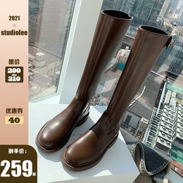 Grape Mom studiolee no knee high boots women autumn and winter New Round Head Knight boots