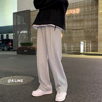ulzzang gray casual sweatpants men Korean version of the trend Ruffian handsome wide legs mopping straight pants high street ins Tide brand