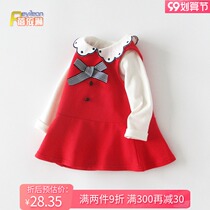 Girl baby princess skirt spring and autumn children 0-3 years old autumn baby foreign-backed strap dress two-piece set 1