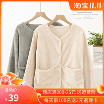 Thin velvet warm coral velvet pajamas womens single top winter flannel can be worn outside home clothes autumn and winter solid color