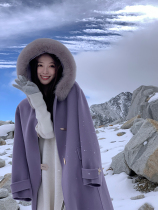 Xia Shiwen first snow coat full wool fox fur collar hooded wool coat female winter horn buckle woolen coat