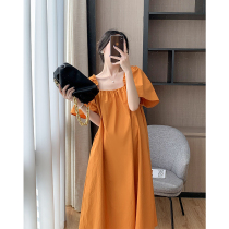 YYZJ temperament gentle wind long pregnant womens dress summer thin square collar French slim skirt size womens