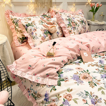 Small fresh floral cotton four-piece set 100 cotton double princess wind quilt cover summer sheets Human bedding sheets 4