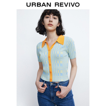 UR2022 Springtime New Products Womens Clothing Retro Wind Collision Color Tight short sleeve knit T-shirt WU11S9BN2000