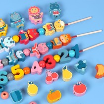 Young children string beads toy puzzle force Male and female children stringing 4 baby fine movement early education 1 a 2-year-old 3 building blocks