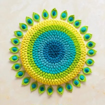 DIY handmade wool crochet woven cushion sofa cushion peacock feather round cushion electronic picture tutorial