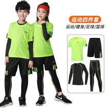 Childrens tights training suit suit elastic sweat-absorbing clothes mens basketball football sportswear bottom clothing summer thin