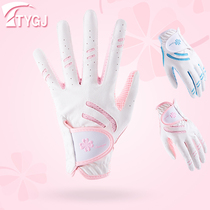 2 pairs of golf ladies gloves PU leather left and right hands 1 pair of breathable silicone particles non-slip gloves