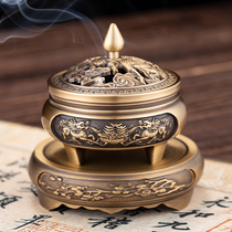Incense burner pure copper household indoor large antique pagoda sandalwood stove Zen for Buddha agarwood incense pan incense burner aromatherapy mosquito coil