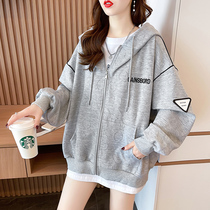 2022 early autumn new pregnant women coat fashion loose late pregnancy short cardigan top hooded sweater tide